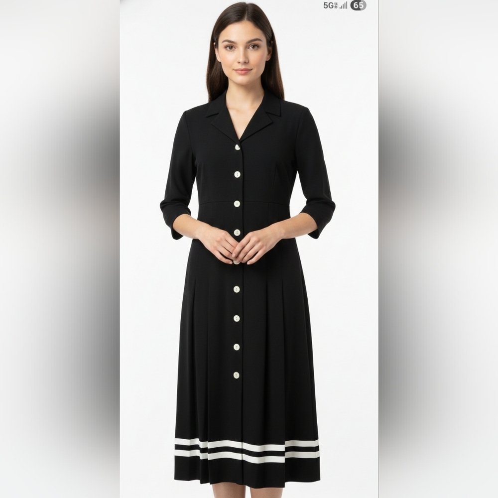 Talbots Black Shirt Dress Midi Pleated Office Retro Classic Capsule Preppy 6P